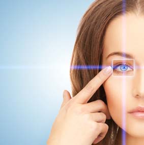 Woman pointing at eye
